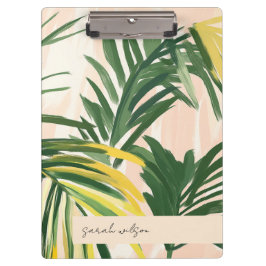 Boho Blush Green Tropical Palm Blätter Beach Klemmbrett