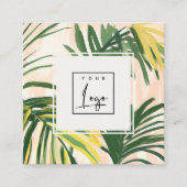 Boho Blush Green Tropical Palm Blätter Beach Logo Quadratische Visitenkarte (Vorderseite)