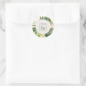 Boho Blush Green Tropical Palm Blätter Beach Logo Runder Aufkleber (Tasche)