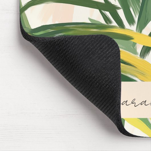 Boho Blush Green Tropical Palm Blätter Beach Mousepad (Ecke)