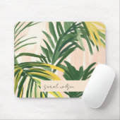 Boho Blush Green Tropical Palm Blätter Beach Mousepad (Mit Mouse)