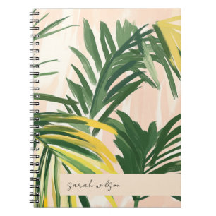 Boho Blush Green Tropical Palm Blätter Beach Notizblock