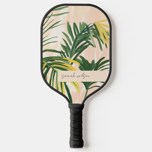 Boho Blush Green Tropical Palm Blätter Beach Pickleball Schläger (Vorderseite)