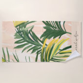 Boho Blush Green Tropical Palm Blätter Beach Strandtuch (Vorderseite)