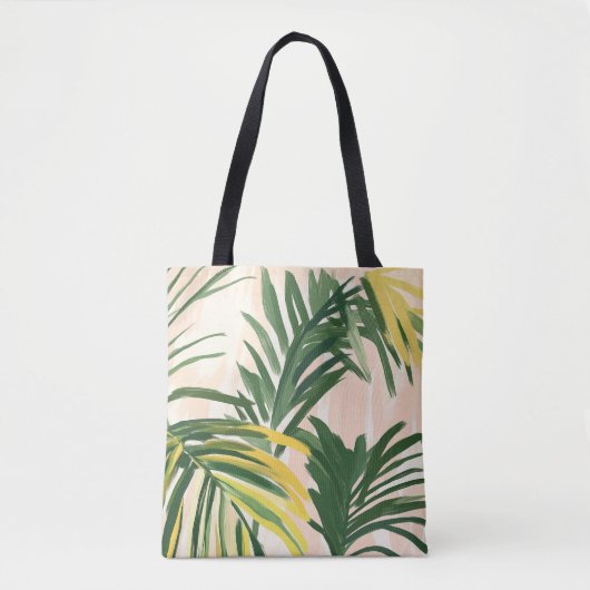 Boho Blush Green Tropical Palm Blätter Beach Tasche (Vorderseite)