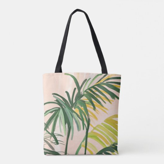 Boho Blush Green Tropical Palm Blätter Beach Tasche (Rückseite)