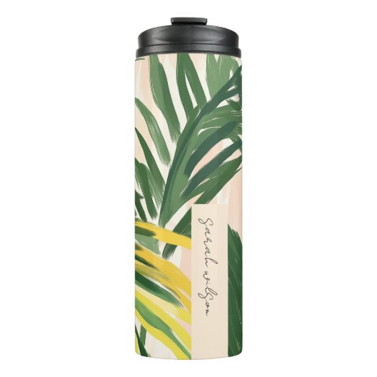 Boho Blush Green Tropical Palm Blätter Beach Thermosbecher (Vorderseite)