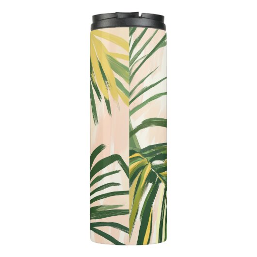 Boho Blush Green Tropical Palm Blätter Beach Thermosbecher (Rückseite)