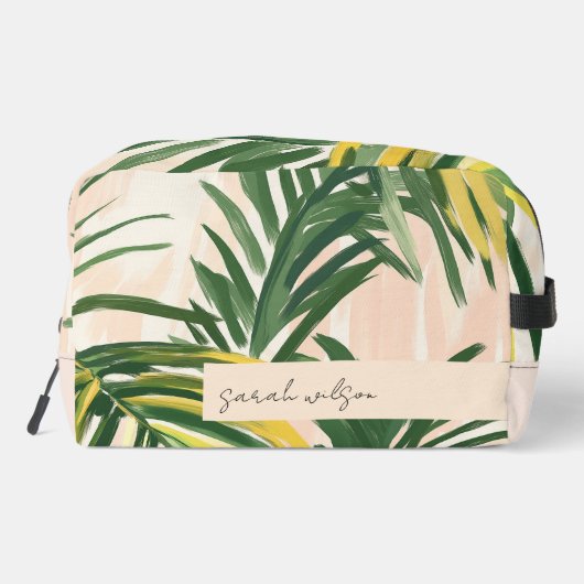 Boho Blush Green Tropical Palm Blätter Beach Waschbeutel (Rückseite)