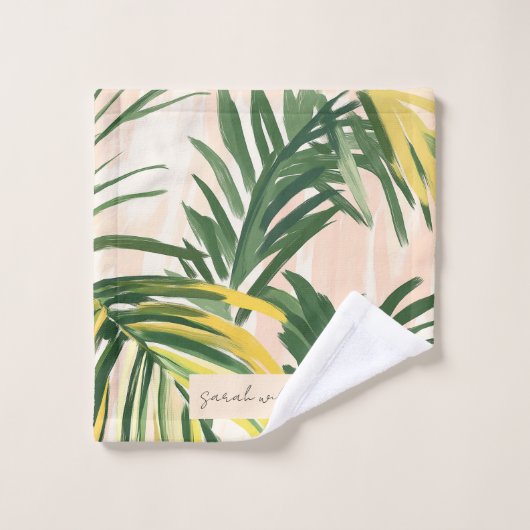 Boho Blush Green Tropical Palm Blätter Beach Waschlappen (Waschlappen)
