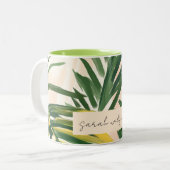 Boho Blush Green Tropical Palm Blätter Beach Zweifarbige Tasse (Vorderseite Links)