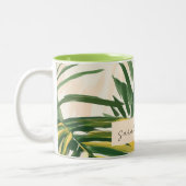 Boho Blush Green Tropical Palm Blätter Beach Zweifarbige Tasse (Links)