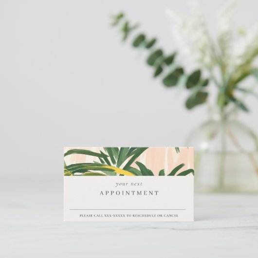 Boho Blush Green Tropical Palm Blätter Ernennung Visitenkarte (Stehend Vorderseite)