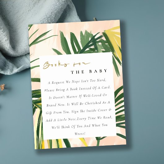 Boho Blush Green Tropical Palm Books Baby Dusche Begleitkarte