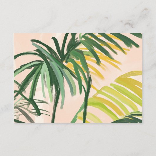 Boho Blush Green Tropical Palm Hochzeitsempfang Begleitkarte (Rückseite)