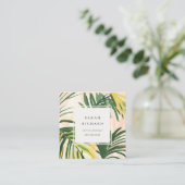 Boho Blush Green Tropical Palm Leaf Quadratische Visitenkarte (Stehend Vorderseite)