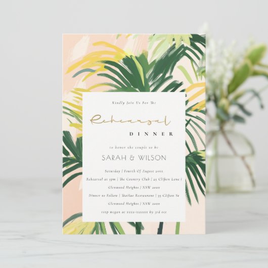 Boho Blush Green Tropical Palm Probe Dinner Einladung