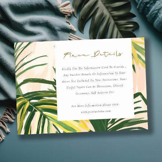 Boho Blush Green Tropical Palm Wedding Details Begleitkarte