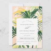 Boho Blush Green Tropical Palm Wedding Einladung (Vorderseite)