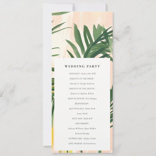 Boho Blush Green Tropical Palm Wedding Program Einladung (Rückseite)