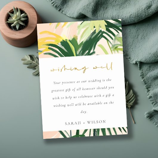 Boho Blush Green Tropical Palm wünschend gut Begleitkarte