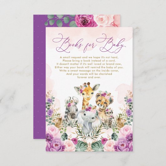 Boho Blush Lila Jungle Safari Bücher für Baby Begleitkarte (Vorne/Hinten)