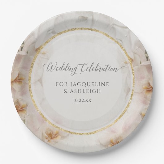 BOHO Blush Orchid Blume Blumengoldhochzeit Pappteller (Vorderseite)