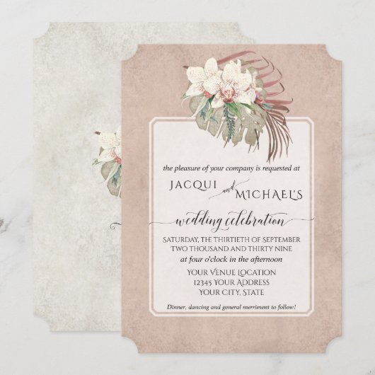 BOHO Blush Orchid Floral Tropischer Dschungel Einladung (Vorne/Hinten)