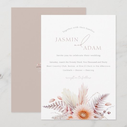Boho-Blush-Pampas-Daisy-Hochzeit Einladung (Vorne/Hinten)