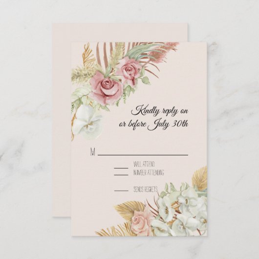 BOHO Blush Pampas Foliage Palm Rose Wreath UAWG RSVP Karte (Vorne/Hinten)