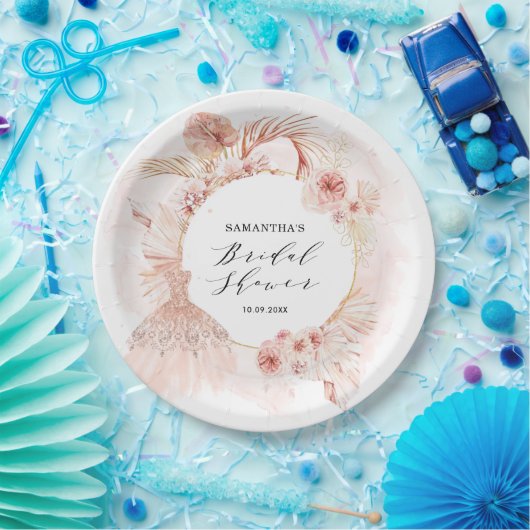 Boho Blush Pampas Glitzer Dress Brautparty Pappteller (Party)