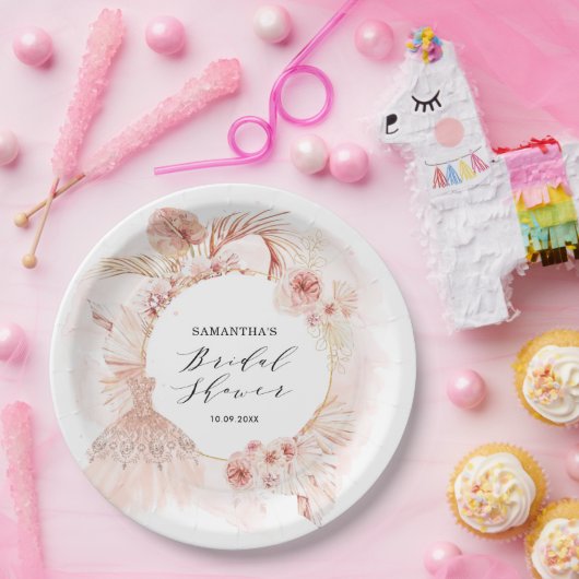 Boho Blush Pampas Glitzer Dress Brautparty Pappteller (Party)