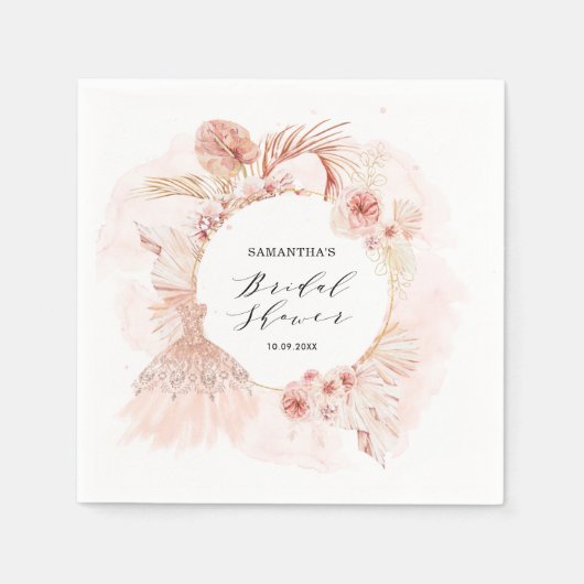 Boho Blush Pampas Glitzer Dress Brautparty Serviette (Vorderseite)