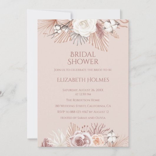 Boho Blush Pampas Gras und getrocknete Blume Einladung (Vorderseite)