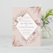 Boho Blush Pampas Gras und getrocknete Blume Einladung (Stehend Vorderseite)