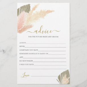 Boho Blush Pampas Grass Advice für die Bride-Karte