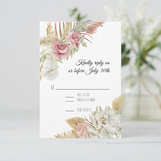 BOHO Blush Pampas Grass Palm Foliage UAWG RSVP Karte (Stehend Vorderseite)