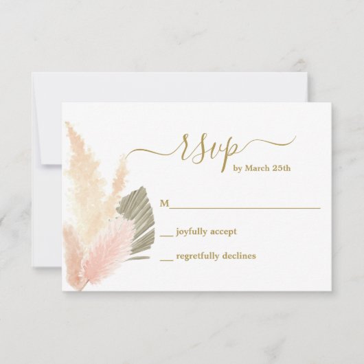 Boho Blush Pampas Grass RSVP Karte (Vorderseite)