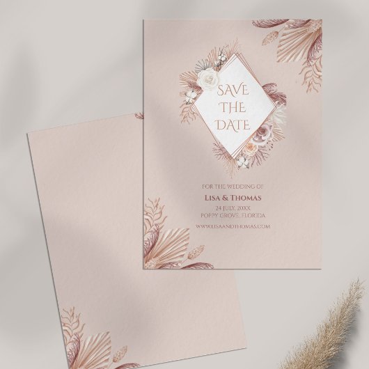 Boho Blush Pampas Grass Save the Date Karte
