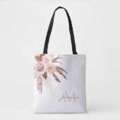 Boho-Blush-Pampasgras-Blumenmonogramm Tasche (Vorderseite)