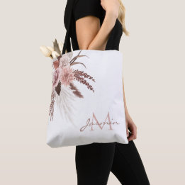 Boho-Blush-Pampasgras-Blumenmonogramm Tasche