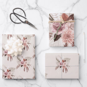 Boho-Blush-Pampasgras-Blumenverpackung Geschenkpapier Set