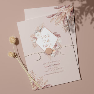Boho-Blush-Pampasgras-Hochzeitseinladungskarte Save The Date