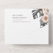 BOHO BLUSH PEACH FLORAL MONSTRERA LEAF WEDING ALL IN ONE EINLADUNG (Rückseite)