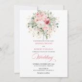 Boho Blush Peonies Greenery Gold Wedding Invites Einladung (Vorderseite)
