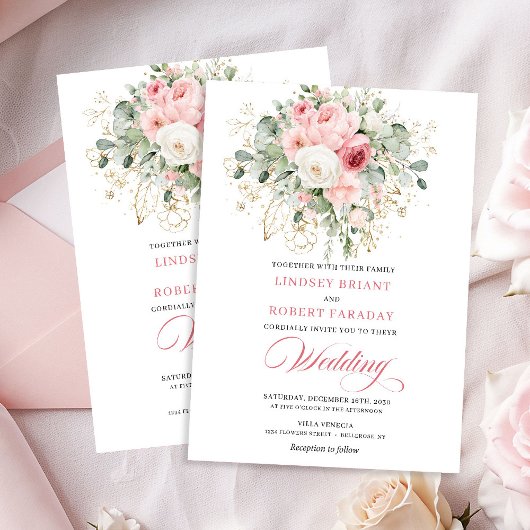 Boho Blush Peonies Greenery Gold Wedding Invites Einladung
