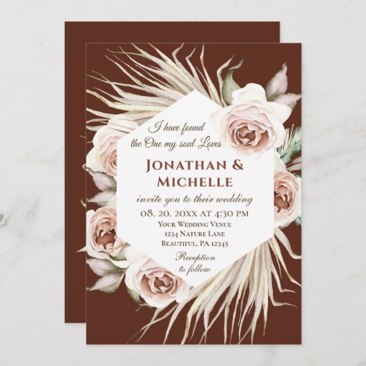 Boho Blush Pink auf Christlicher Hochzeit mit brau Einladung (Vorne/Hinten)