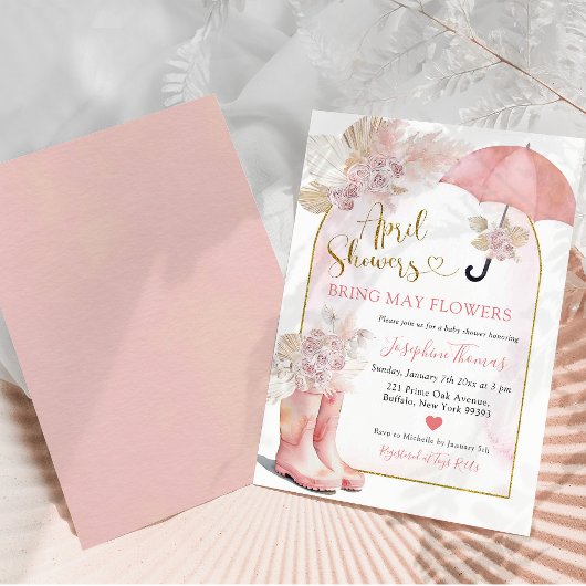 Boho Blush Pink Bloral April Duschen Baby Dusche Einladung