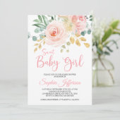 Boho Blush Pink Bloral Baby Dusche Einladung (Stehend Vorderseite)