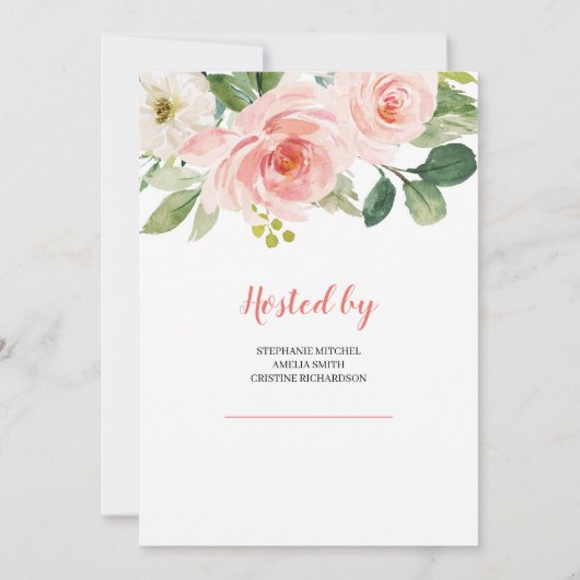 Boho Blush Pink Bloral Greenery Es ist ein Mädchen Einladung (Rückseite)